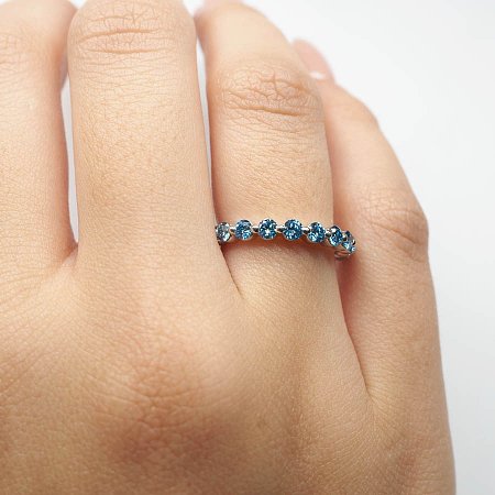 Wedding Ring with Blue Lab Grown Diamond 0.75ct Total Weight