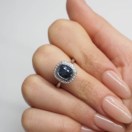 Halo Ring with Diamond & Sapphire 3.24cts Total Weight
