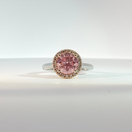 Angeli Halo Ring with Pink IGI & White LG Diamonds 1.21cts Total Weight