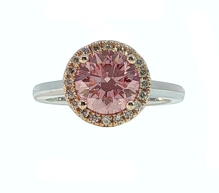 Angeli Halo Ring with Pink IGI & White LG Diamonds 1.21cts Total Weight