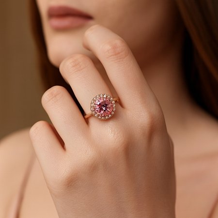 Angeli Halo Ring with Pink IGI & White LG Diamonds 1.21cts Total Weight