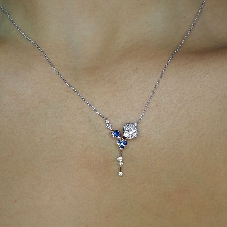Diamond Necklace with Natural Diamonds and Natural Sapphire