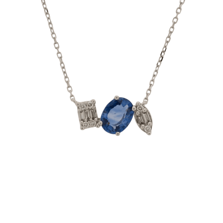 Diamond Necklace with Natural Diamonds and Natural Blue Sapphire