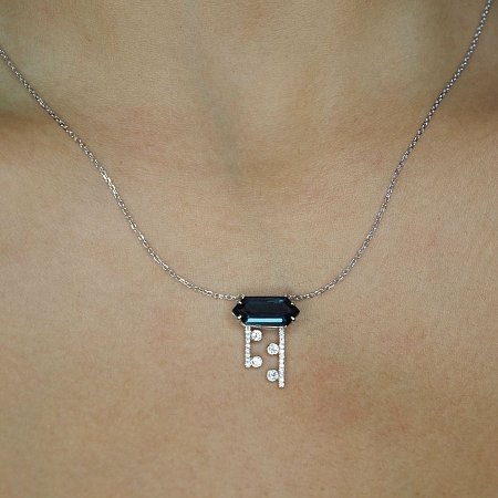 Diamond Necklace with Natural Diamond drops and Natural Blue Topaz
