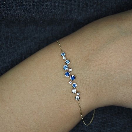 Natural Diamond Bracelet with Blue and Green Sapphires
