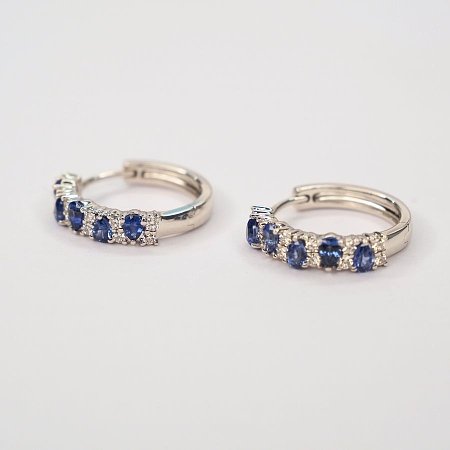 Earrings with Natural Diamonds and Natural Blue Sapphires