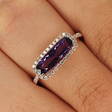 Preset Ring with Natural Diamonds and Natural Amethyst