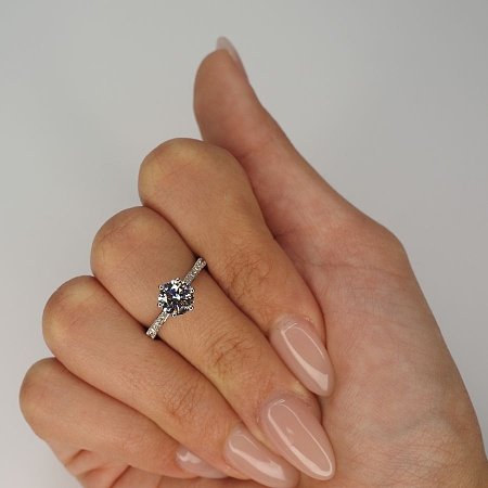 Cathedral 1ct Round IGI LG Side Stones Diamond Engagement Ring