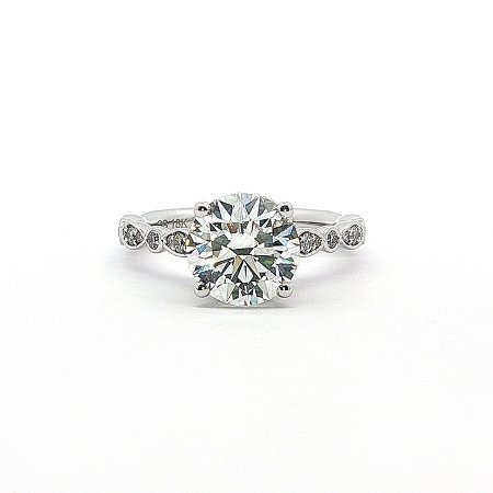 Cathedral Hidden Halo Engagement Ring with Natural Side Stones 2.18ct Total Weight