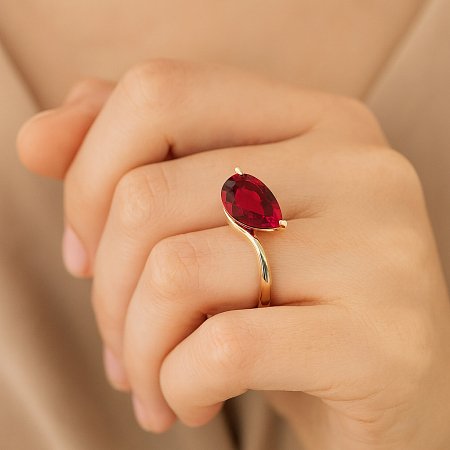 Minimal Bold Solitaire Ring with LG Red Ruby 3.68cts Total Weight