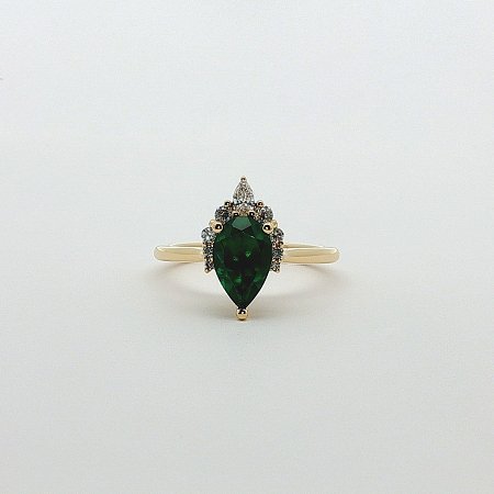 Cathedral Side Stones Ring with LG Green Emerald 2.15cts Total Weight