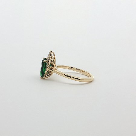 Cathedral Side Stones Ring with LG Green Emerald 2.15cts Total Weight