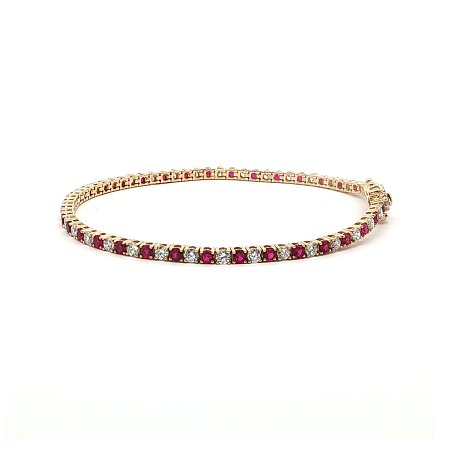 Tennis Bracelet with LG Diamonds and LG Red Ruby 4ct Total Weight
