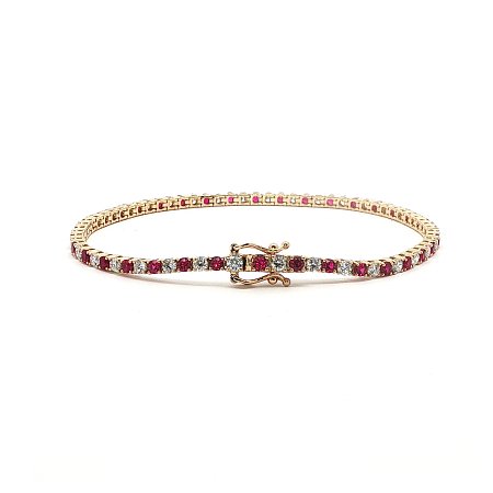 Tennis Bracelet with LG Diamonds and LG Red Ruby 4ct Total Weight