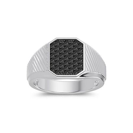 Signet Ring with Black Round Natural Diamonds 0.79ct Total Weight