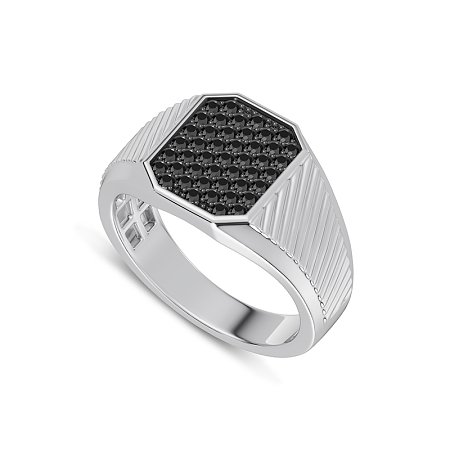 Signet Ring with Black Round Natural Diamonds 0.79ct Total Weight