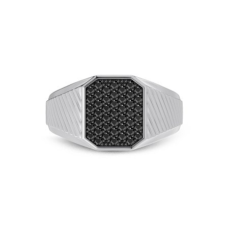 Signet Ring with Black Round Natural Diamonds 0.79ct Total Weight