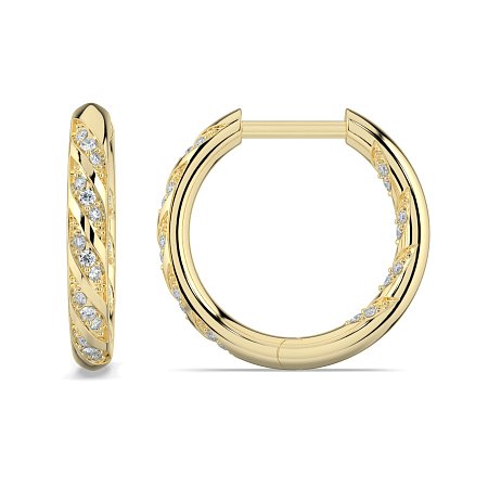 Earring Huggies with Twirling Round Lab-grown Diamonds