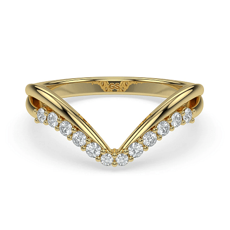 Split V-Shaped Wedding Ring with Natural Diamonds 0.2ct Total Weight