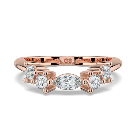 Cluster Curved Wedding Ring with Marquise & RBC Side Stones