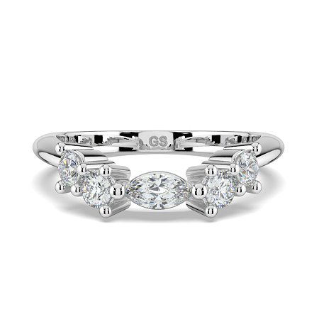 Cluster Curved Wedding Ring with Marquise & RBC Side Stones