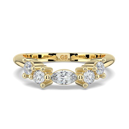 Cluster Curved Wedding Ring with Marquise & RBC Side Stones