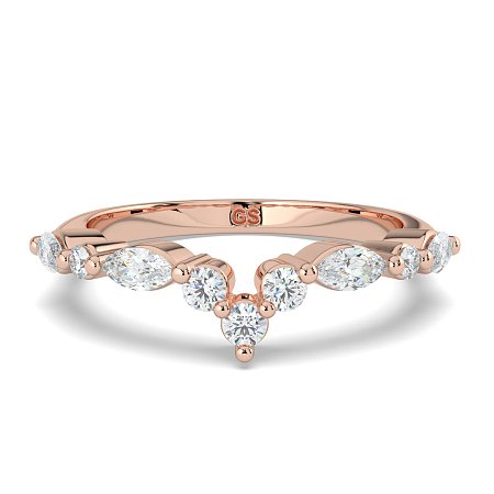 Cluster Pointy Wedding Ring with Marquise Side Stones