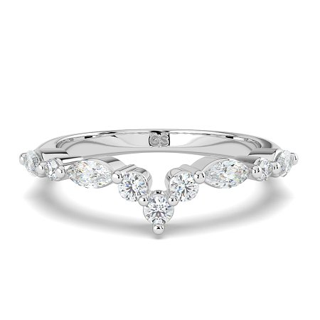 Cluster Pointy Wedding Ring with Marquise Side Stones