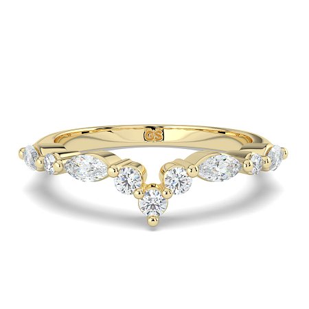 Cluster Pointy Wedding Ring with Marquise Side Stones