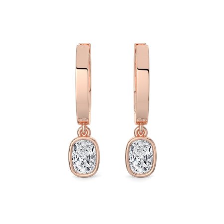 Earring Huggies with Bezel Lab-grown Diamond Drop