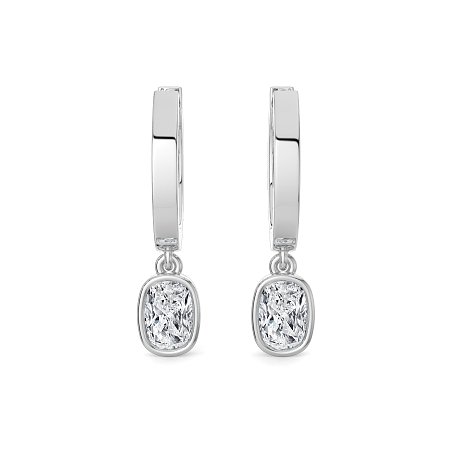 Earring Huggies with Bezel Lab-grown Diamond Drop