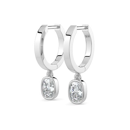 Earring Huggies with Bezel Lab-grown Diamond Drop