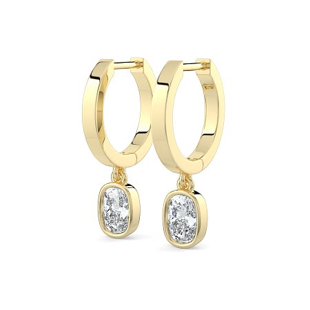 Earring Huggies with Bezel Lab-grown Diamond Drop