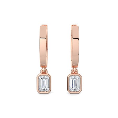 Earring Huggies with Bezel Lab-grown Diamond Drop