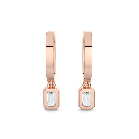 Earring Huggies with Bezel Lab-grown Diamond Drop