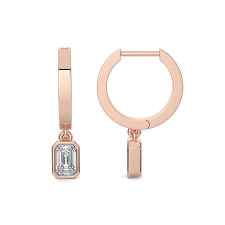 Earring Huggies with Bezel Lab-grown Diamond Drop