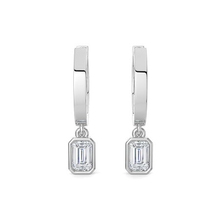Earring Huggies with Bezel Lab-grown Diamond Drop