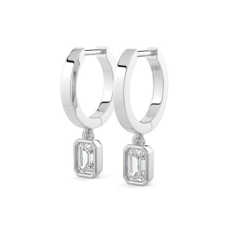 Earring Huggies with Bezel Lab-grown Diamond Drop