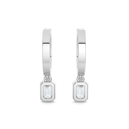 Earring Huggies with Bezel Lab-grown Diamond Drop