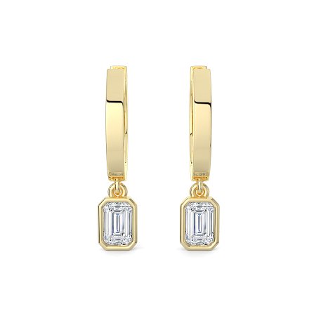 Earring Huggies with Bezel Lab-grown Diamond Drop