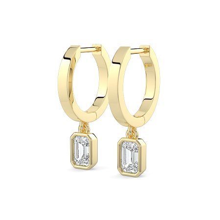 Earring Huggies with Bezel Lab-grown Diamond Drop