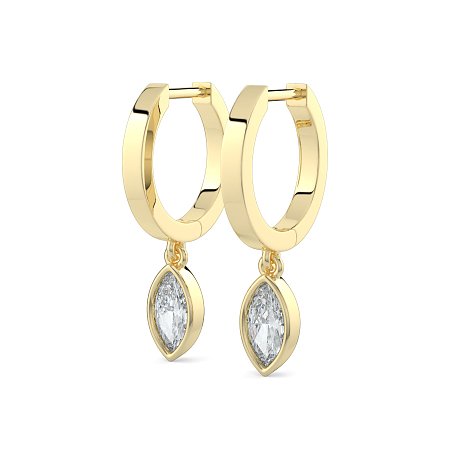 Earring Huggies with Bezel Lab-grown Diamond Drop