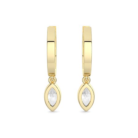 Earring Huggies with Bezel Lab-grown Diamond Drop