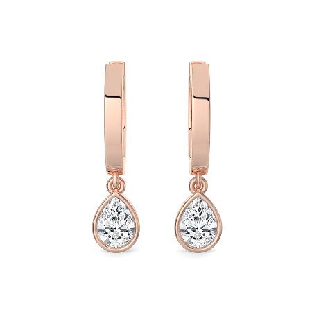 Earring Huggies with Bezel Lab-grown Diamond Drop