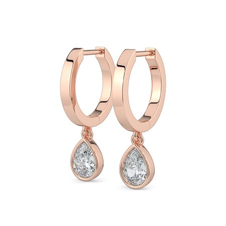 Earring Huggies with Bezel Lab-grown Diamond Drop