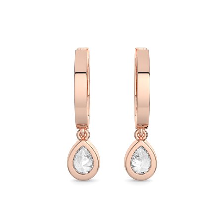 Earring Huggies with Bezel Lab-grown Diamond Drop