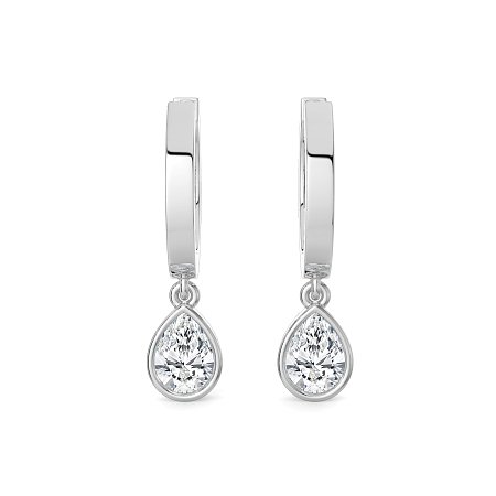 Earring Huggies with Bezel Lab-grown Diamond Drop