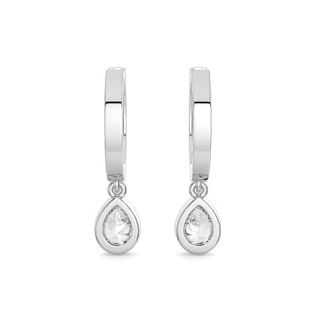 Earring Huggies with Bezel Lab-grown Diamond Drop