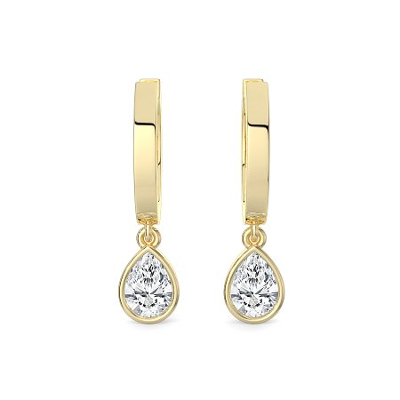 Earring Huggies with Bezel Lab-grown Diamond Drop