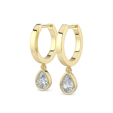 Earring Huggies with Bezel Lab-grown Diamond Drop